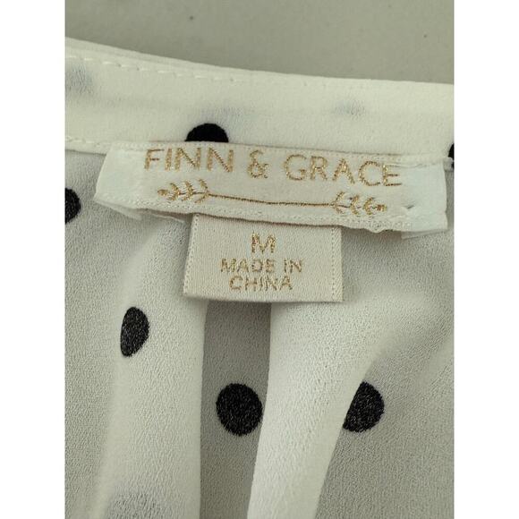 Finn& Grace White & Black Polka Dot lined Blouse High Low Hem Size M - Picture 8 of 8